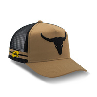 Rockos Outback Caps - Longhorn Bull Khaki Trucker Cap